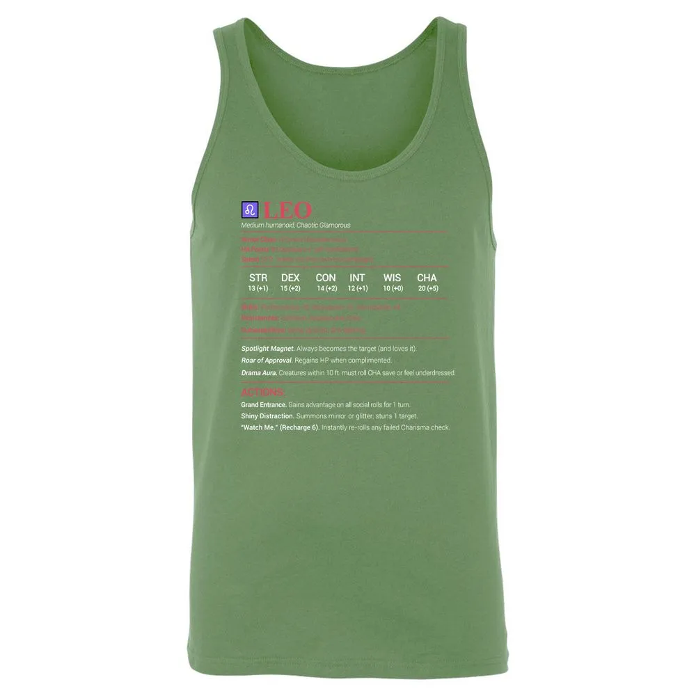 Leo Stats Unisex Jersey Tank - Leaf - 10