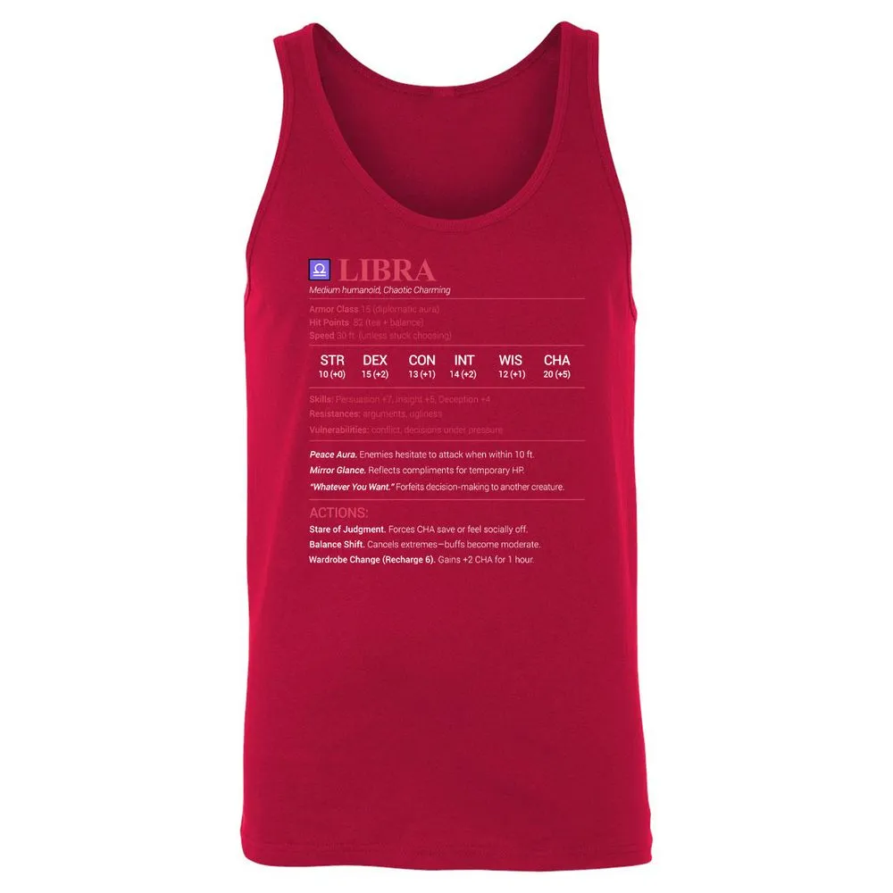 Libra Stats Unisex Jersey Tank - Red - 11
