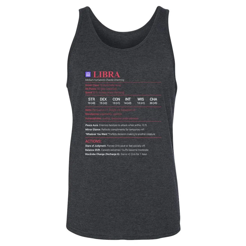 Libra Stats Unisex Jersey Tank - Dark Grey Heather - 6