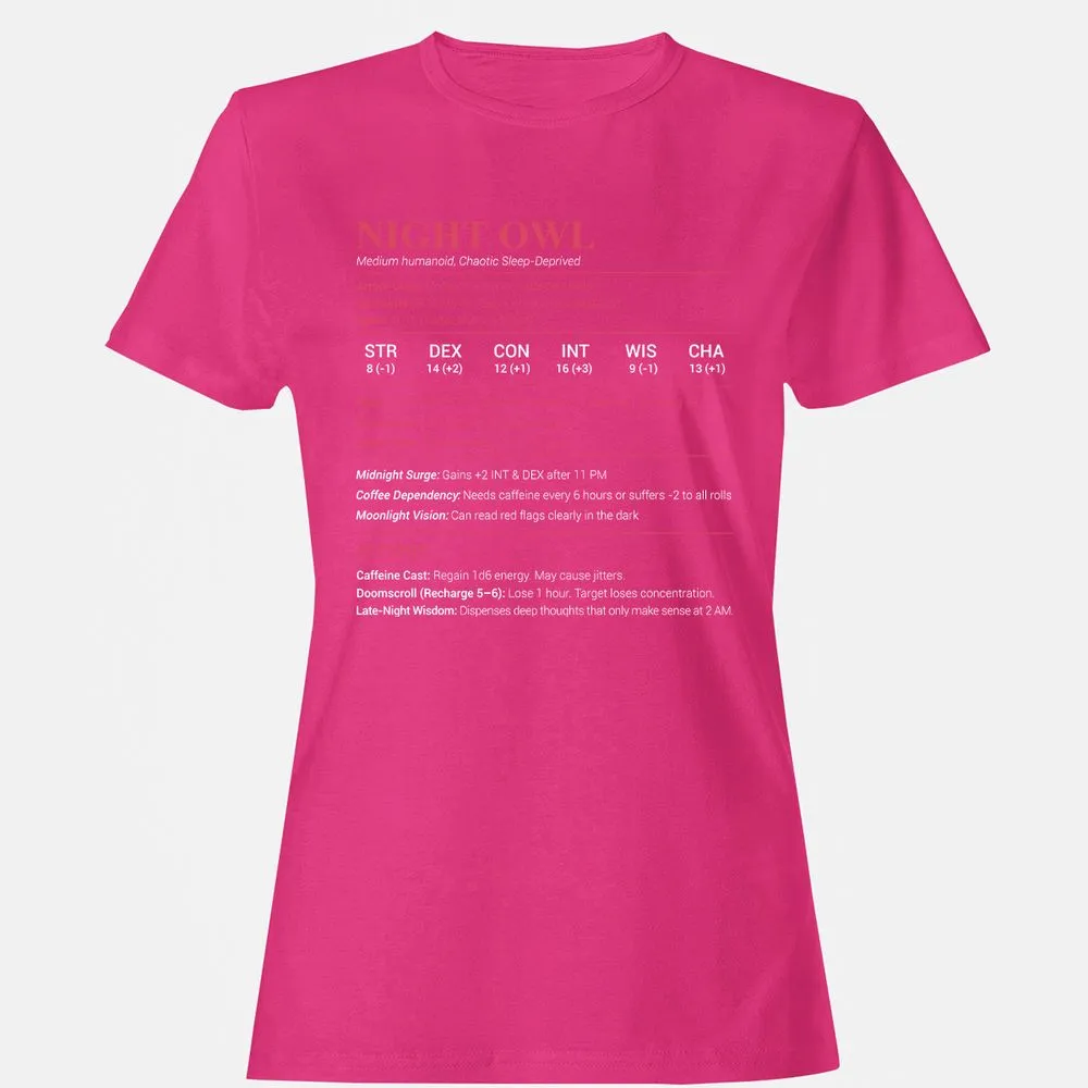 Night Owl Stats Women's T-Shirt - Heliconia - 6