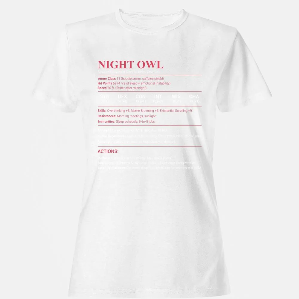 Night Owl Stats Women's T-Shirt - White - 16