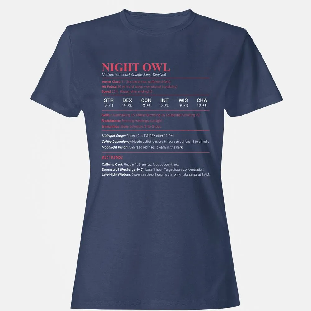 Night Owl Stats Women's T-Shirt - Navy - 10