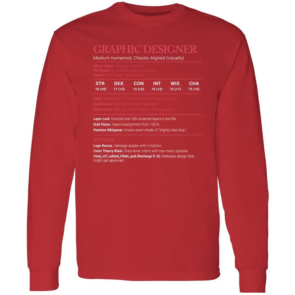 Graphic Designer Stats Long Sleeve T-Shirt - Red - 14