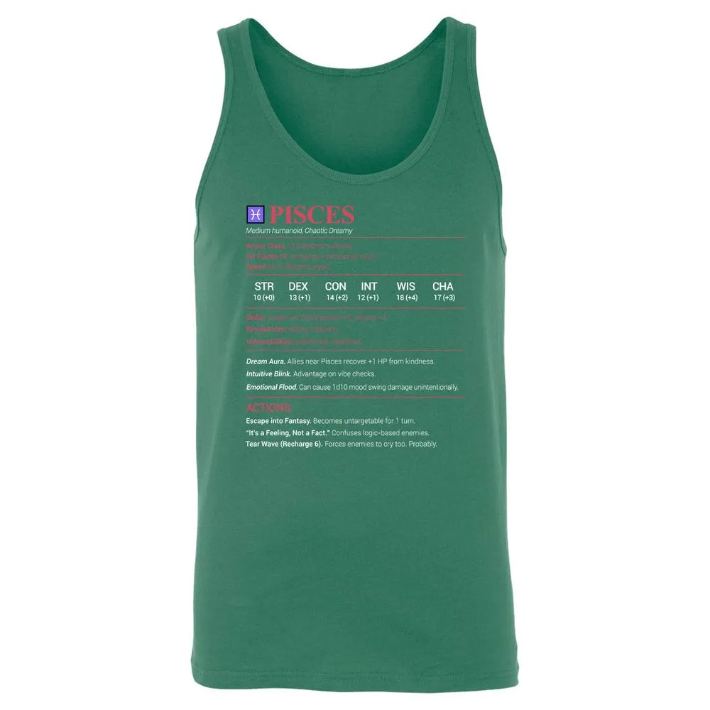 Pisces Stats Unisex Jersey Tank - Kelly - 9