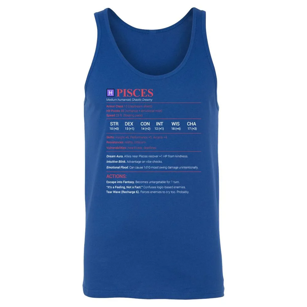 Pisces Stats Unisex Jersey Tank - True Royal - 13