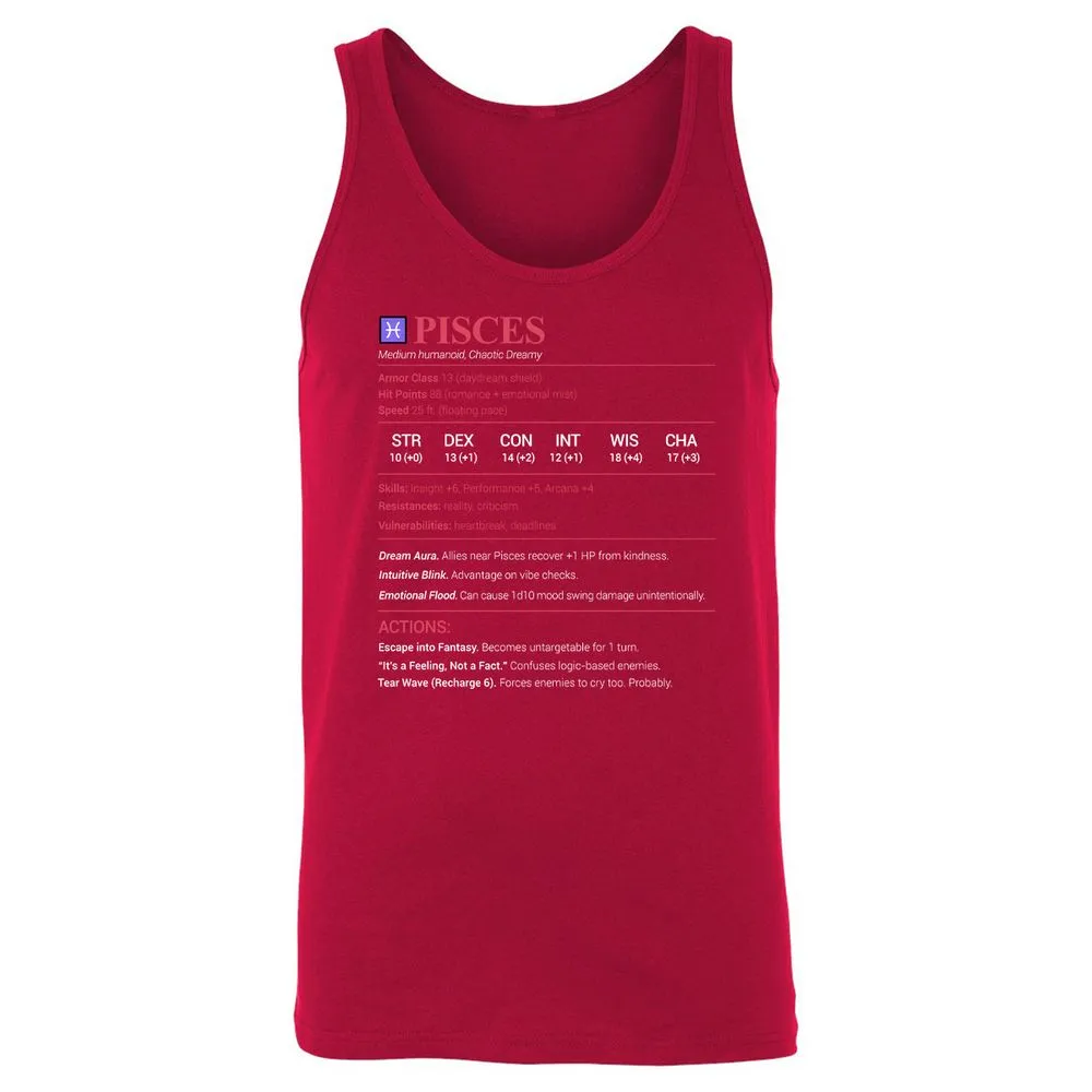 Pisces Stats Unisex Jersey Tank - Red - 11