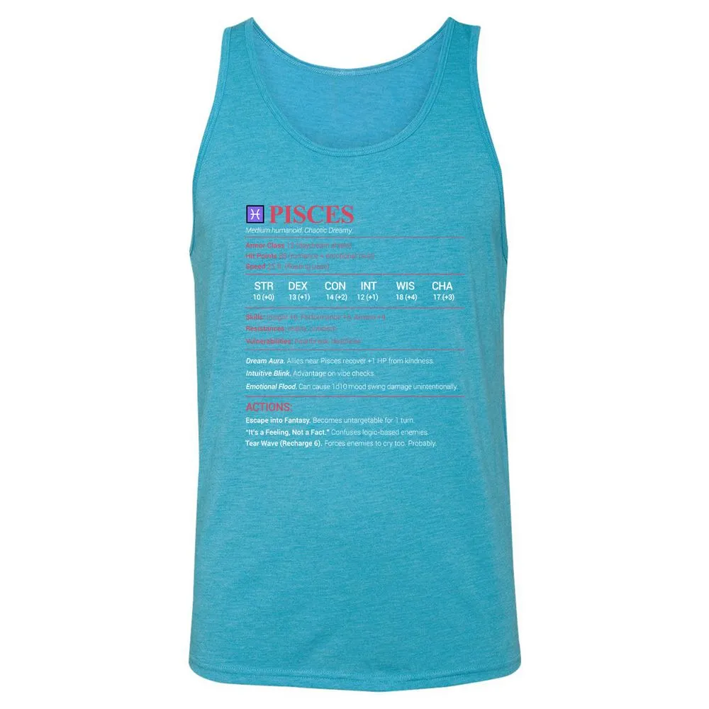 Pisces Stats Unisex Jersey Tank - Aqua Triblend - 3