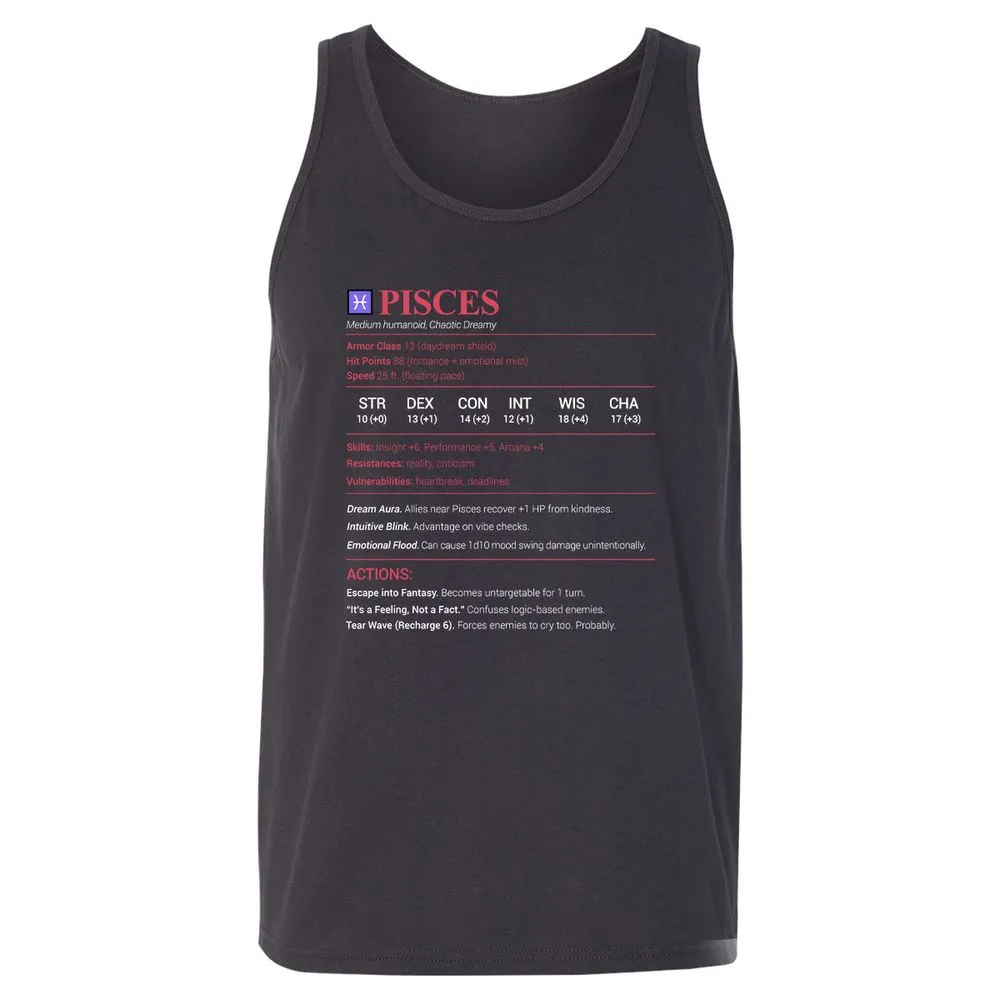 Pisces Stats Unisex Jersey Tank - Dark Grey - 7
