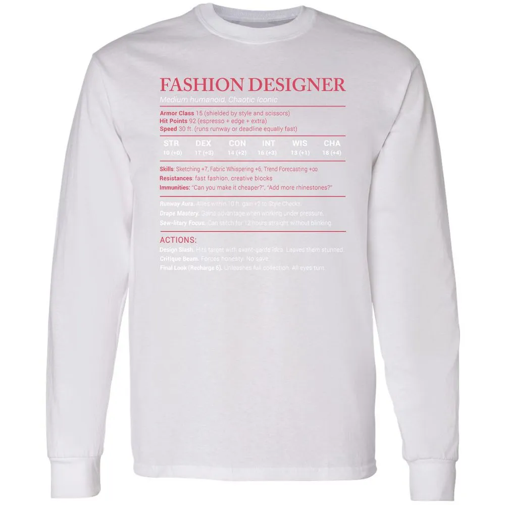 Fashion Designer Stats Long Sleeve T-Shirt - White - 5