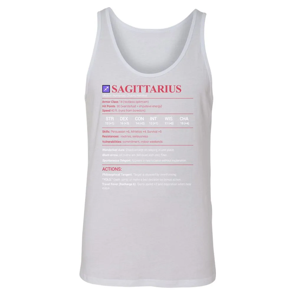Sagittarius Stats Unisex Jersey Tank - White - 14