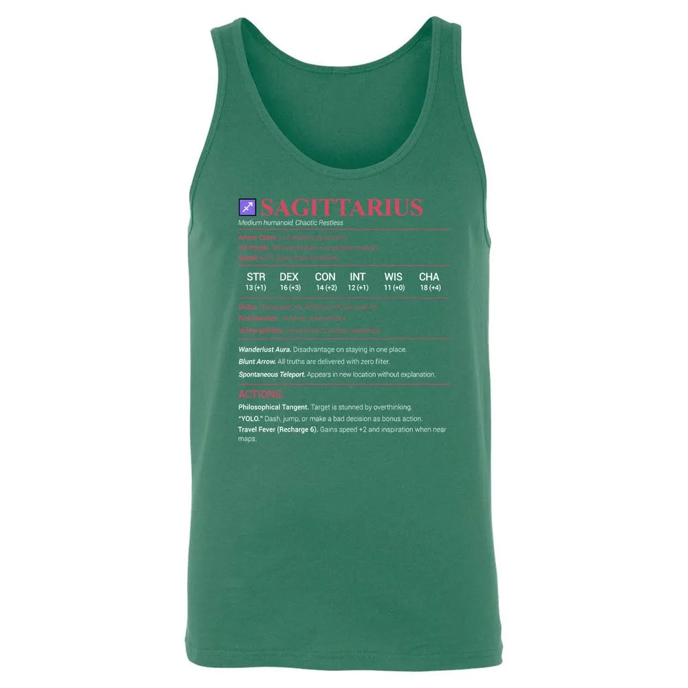 Sagittarius Stats Unisex Jersey Tank - Kelly - 9