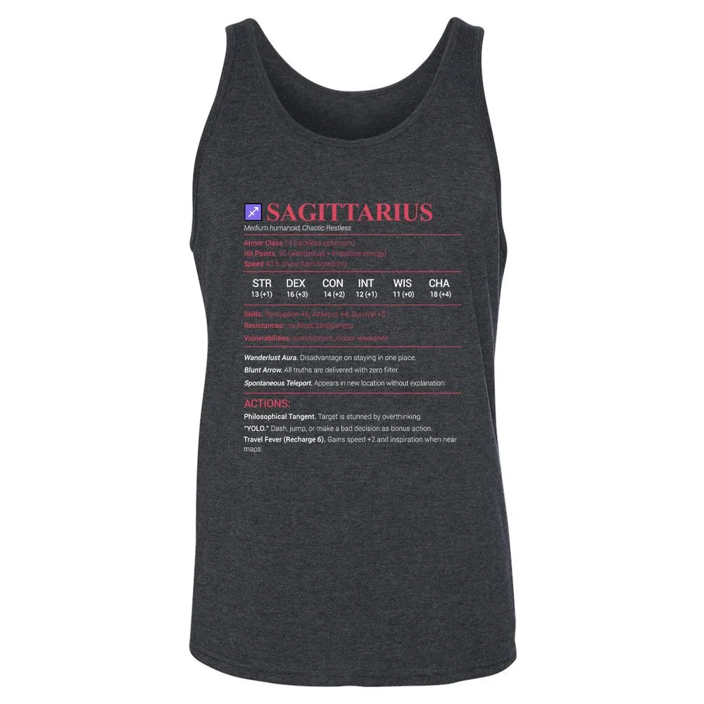 Sagittarius Stats Unisex Jersey Tank - Dark Grey Heather - 6