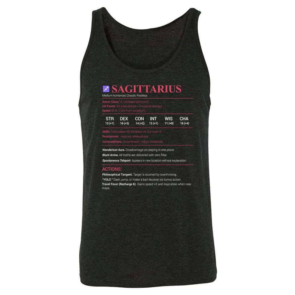 Sagittarius Stats Unisex Jersey Tank - Charcoal Black Triblend - 5