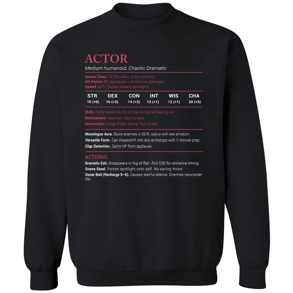 Actor Stats Classic Unisex Sweatshirt - Black - 1
