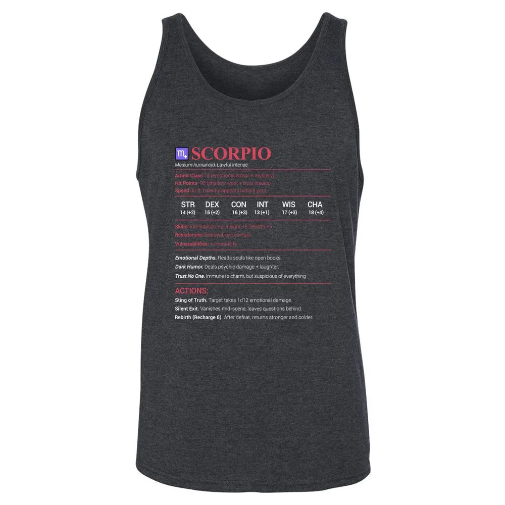 Scorpio Stats Unisex Jersey Tank - Dark Grey Heather - 6