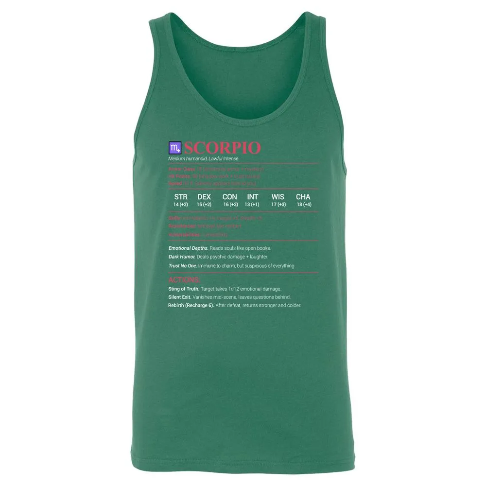 Scorpio Stats Unisex Jersey Tank - Kelly - 9