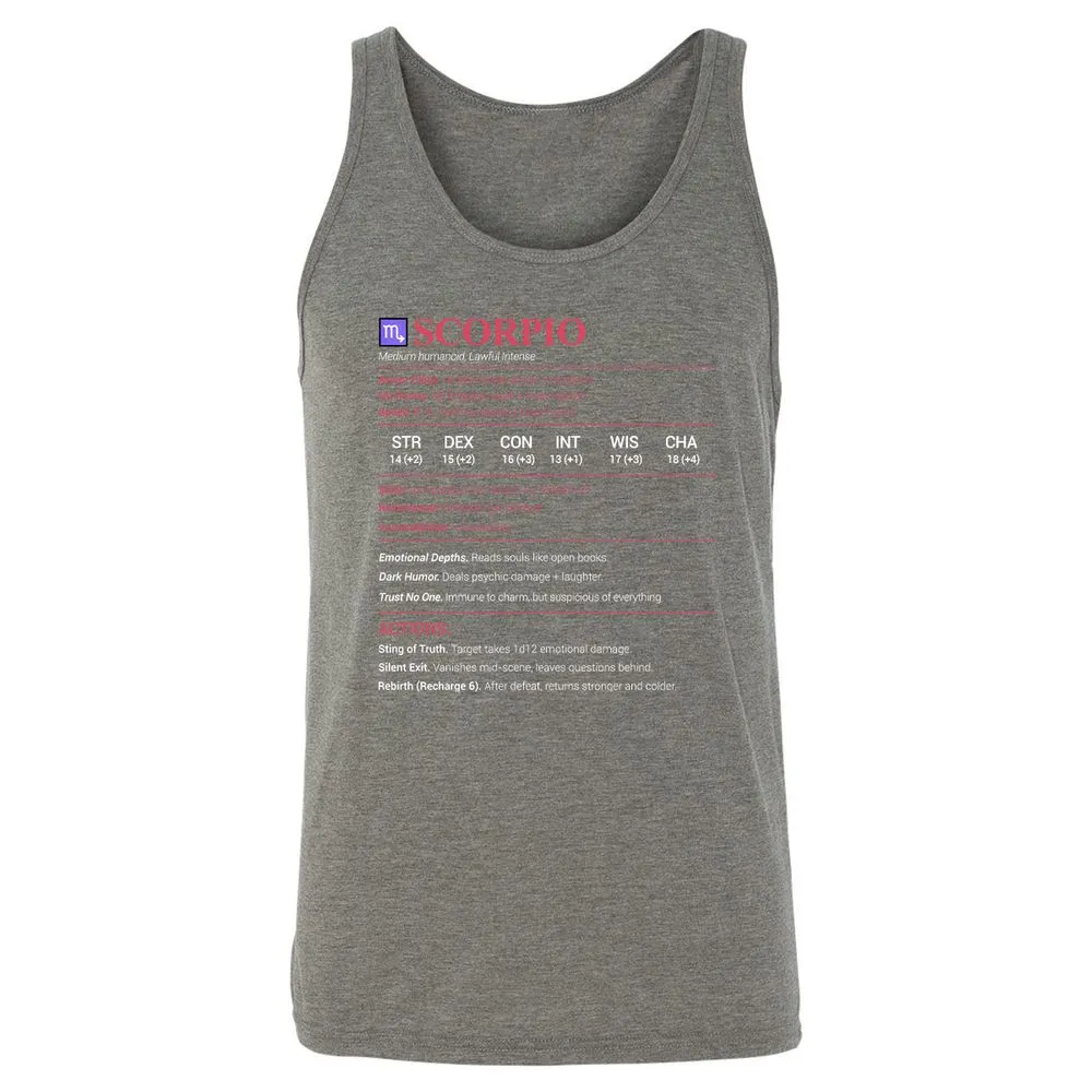 Scorpio Stats Unisex Jersey Tank - Grey Triblend - 8