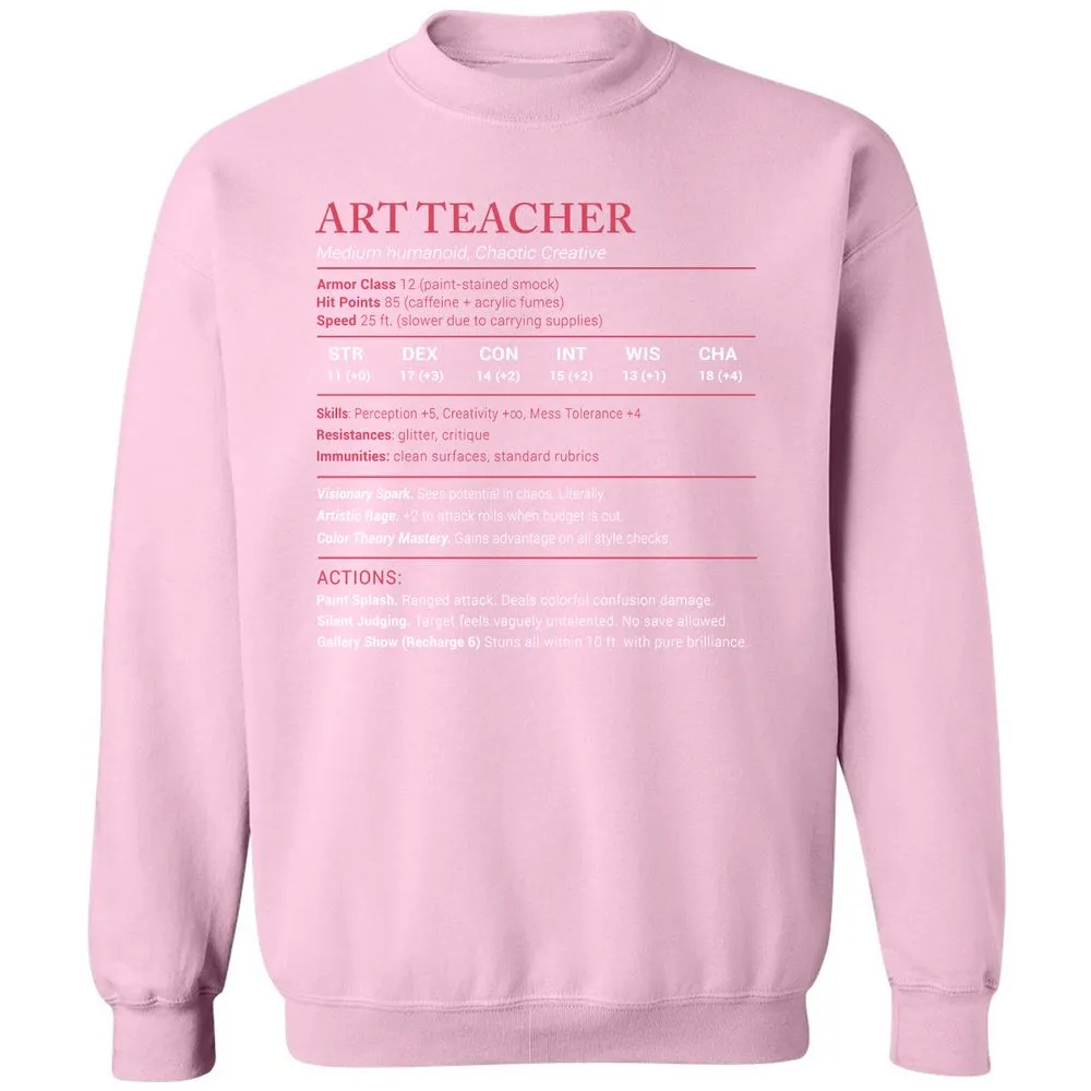 Art Teacher Stats Classic Unisex Sweatshirt - Light Pink - 3