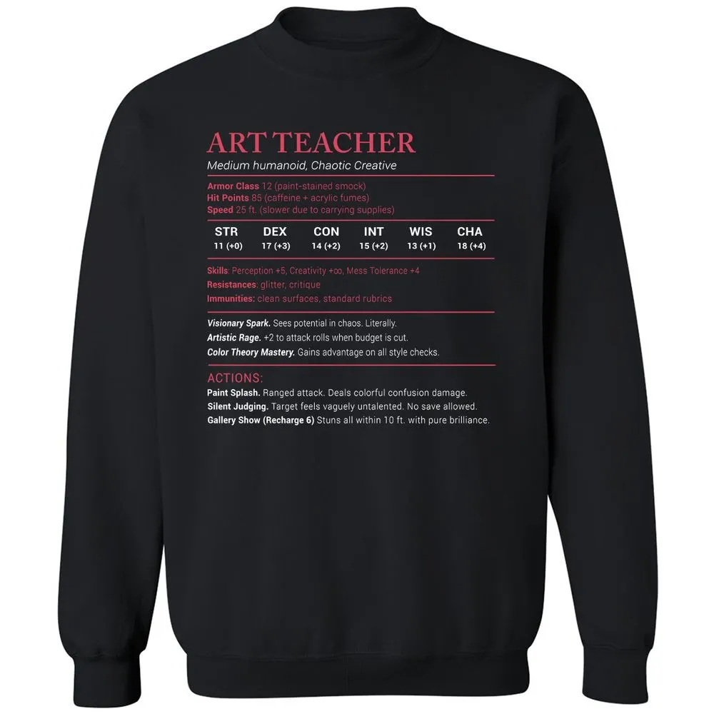 Art Teacher Stats Classic Unisex Sweatshirt - Black - 1