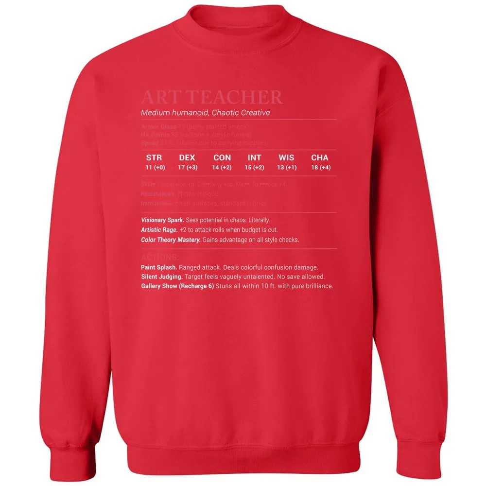 Art Teacher Stats Classic Unisex Sweatshirt - Red - 5