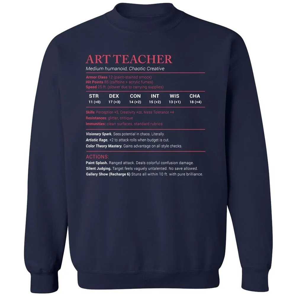 Art Teacher Stats Classic Unisex Sweatshirt - Navy - 2