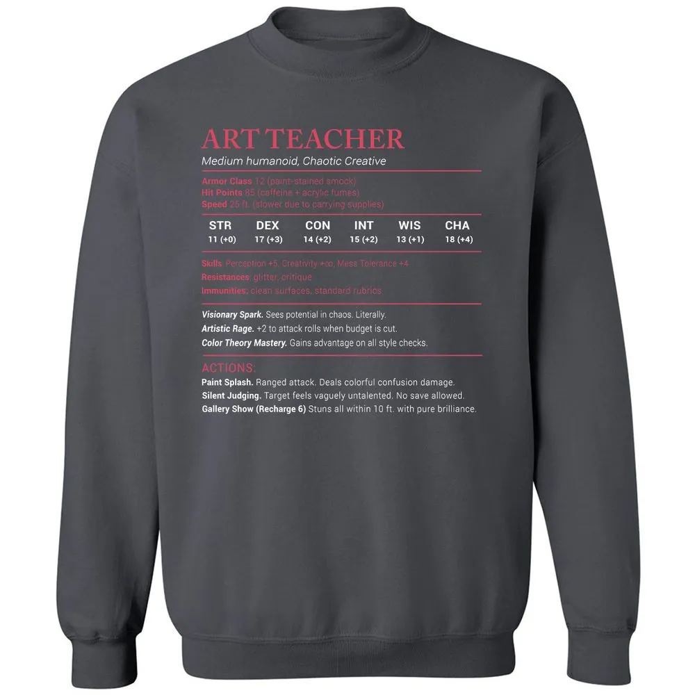Art Teacher Stats Classic Unisex Sweatshirt - Charcoal - 7