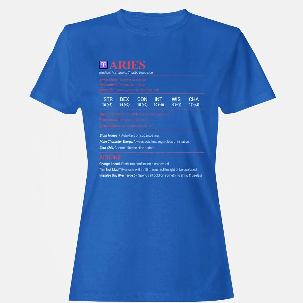 Aries Stats Women's T-Shirt - Royal - 14