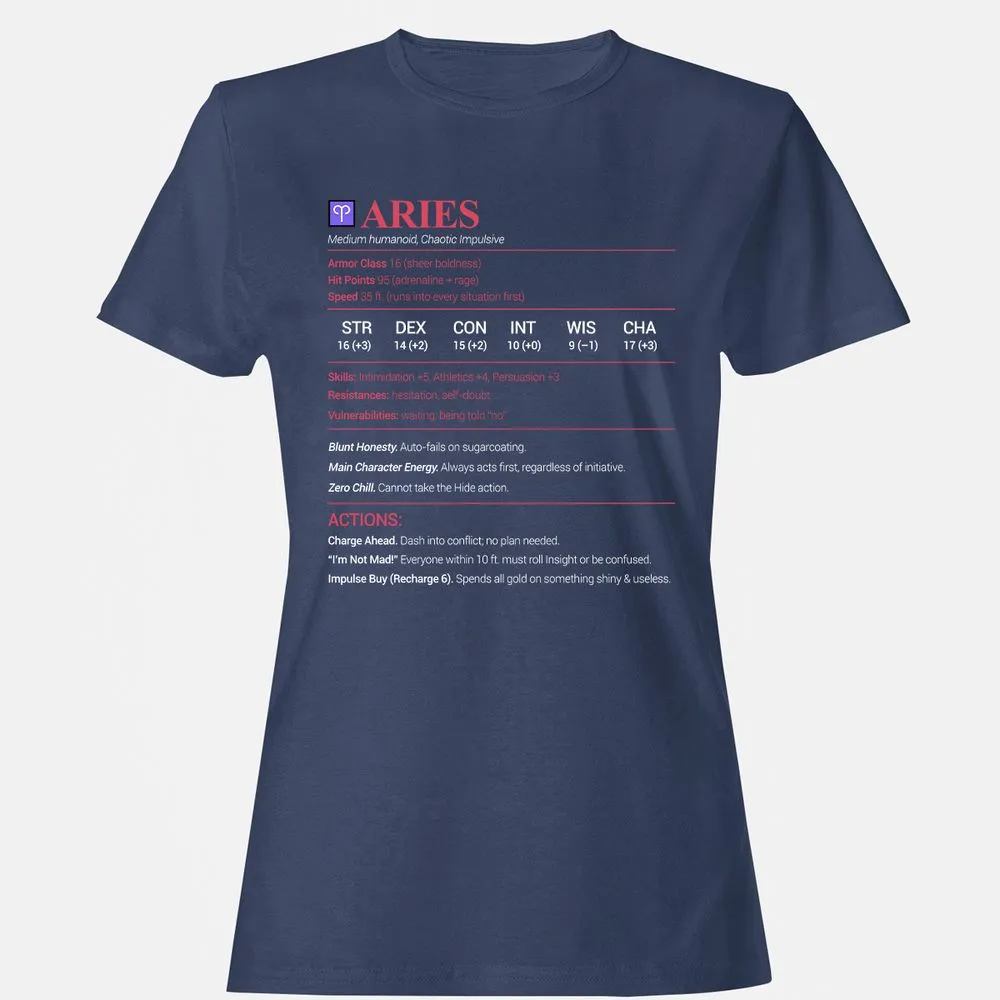Aries Stats Women's T-Shirt - Navy - 10