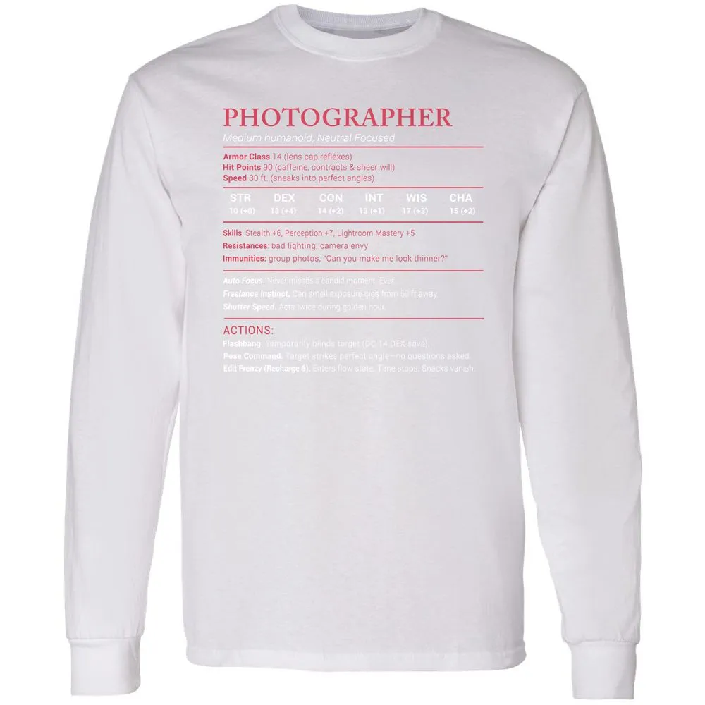 Photographer Stats Long Sleeve T-Shirt - White - 5