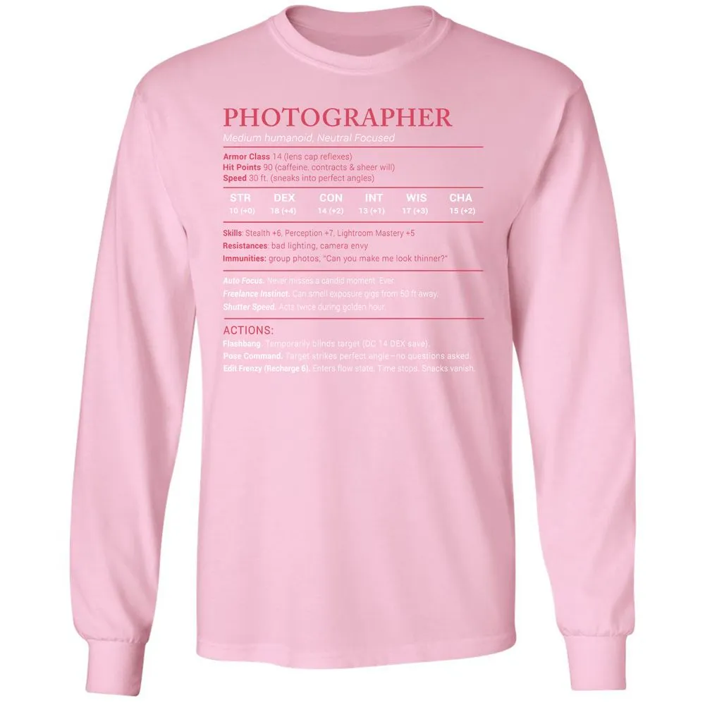 Photographer Stats Long Sleeve T-Shirt - Light Pink - 3