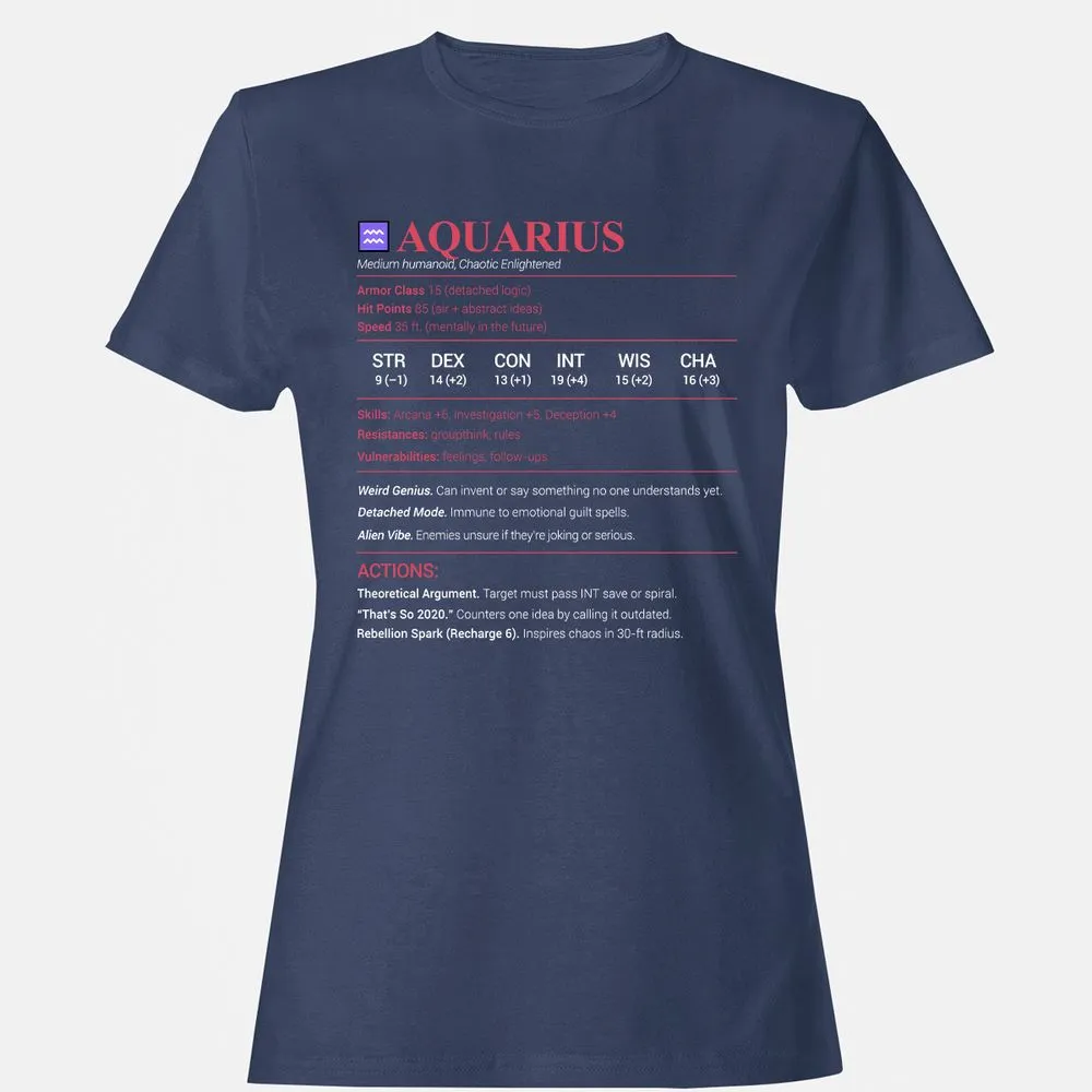 Aquarius Stats Women's T-Shirt - Navy - 10