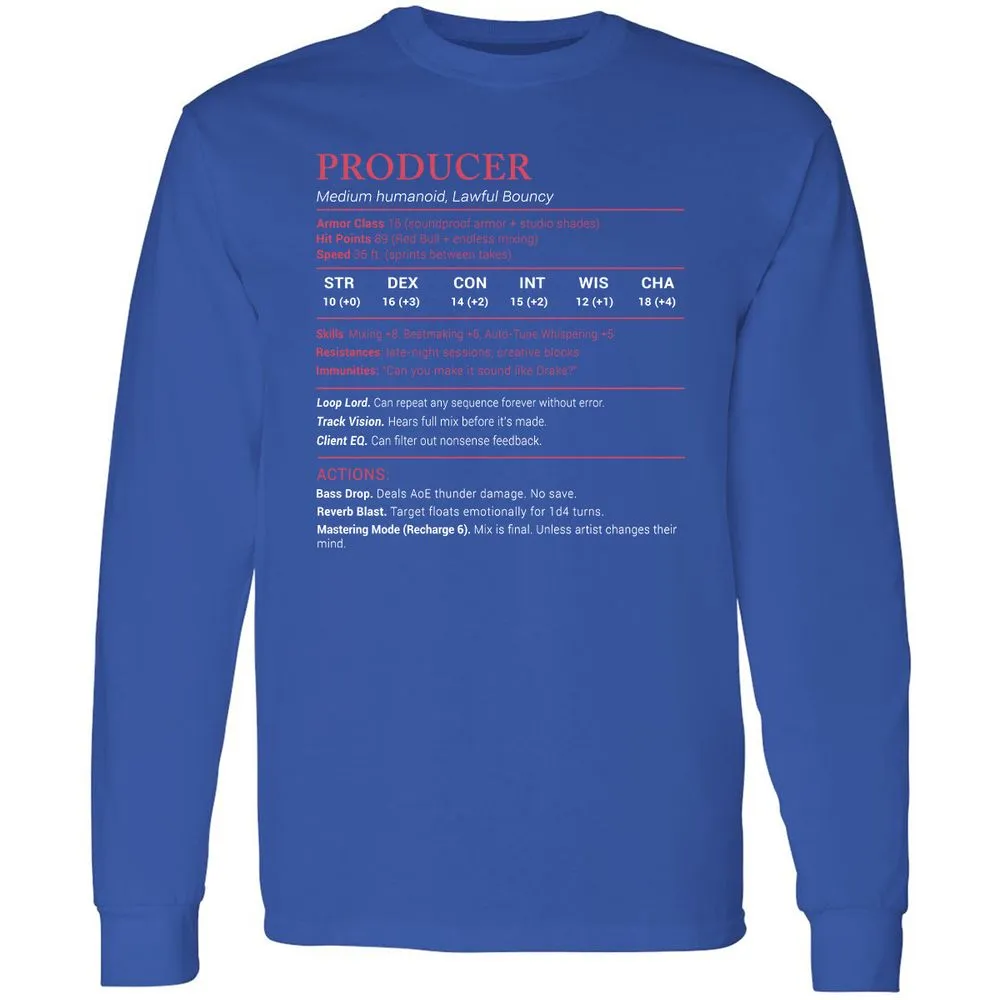Producer Stats Long Sleeve T-Shirt - Royal - 8
