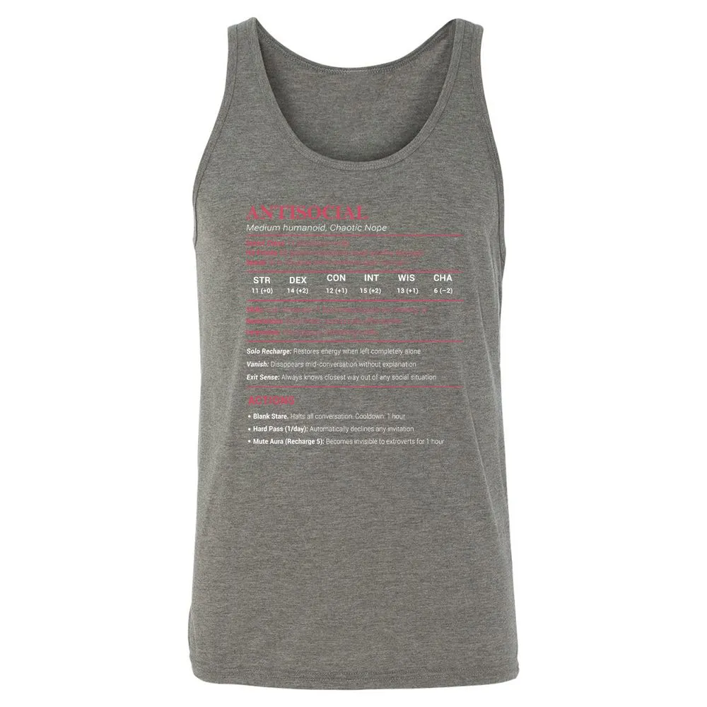 Antisocial Stats Unisex Jersey Tank - Grey Triblend - 8