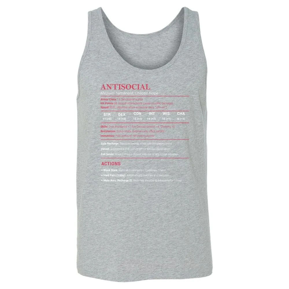 Antisocial Stats Unisex Jersey Tank - Athletic Heather - 4