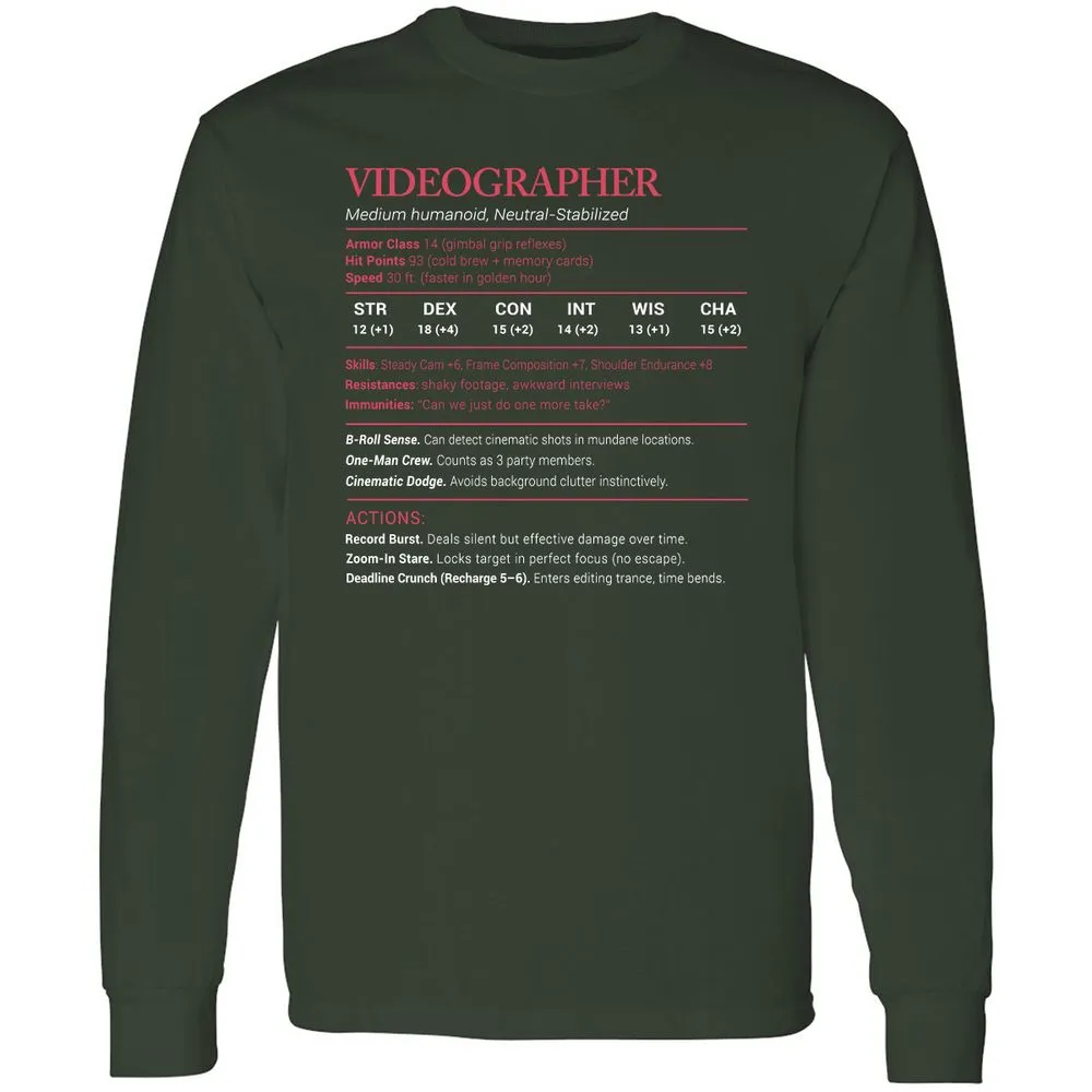 Videographer Stats Long Sleeve T-Shirt - Forest Green - 4