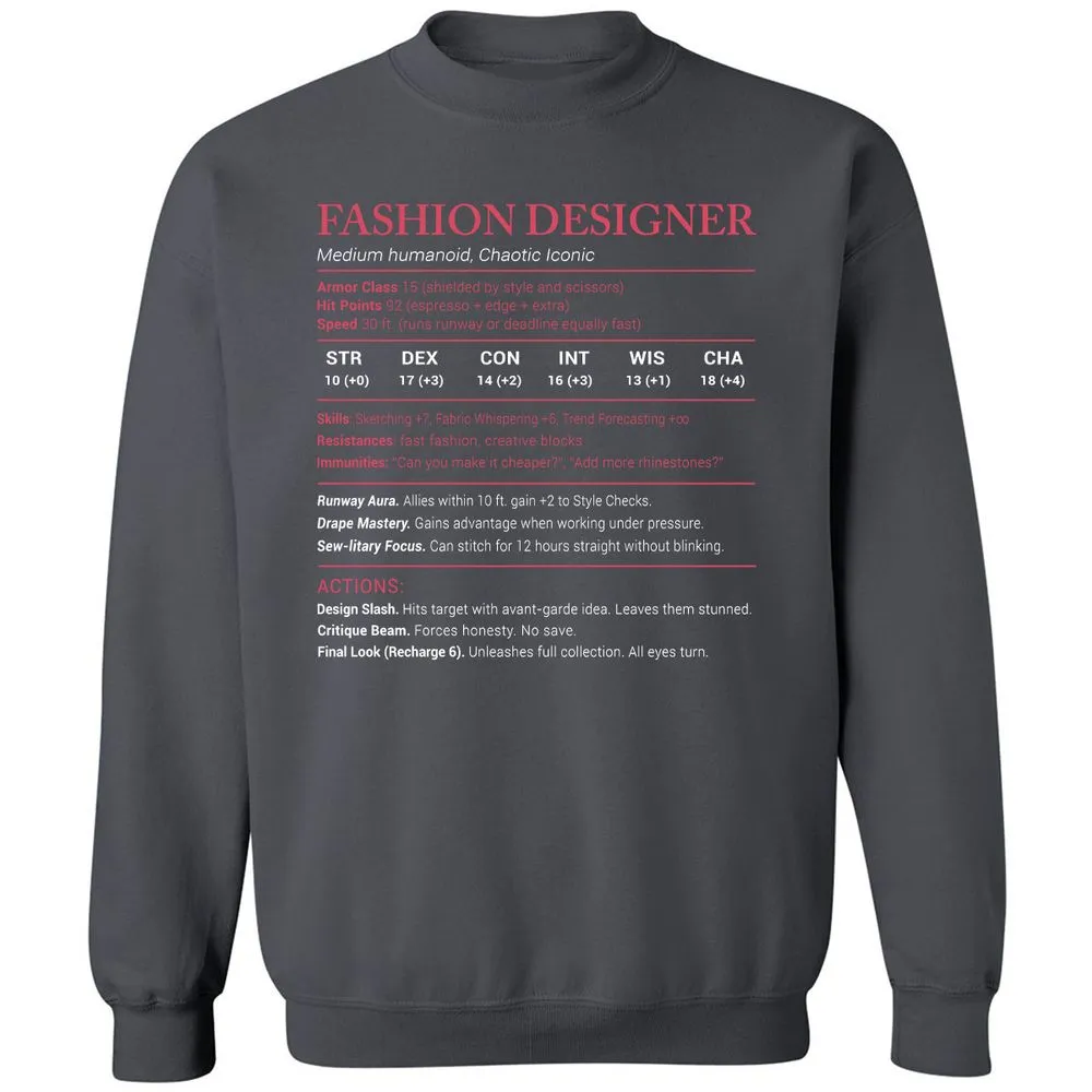 Fashion Designer Stats Classic Unisex Sweatshirt - Charcoal - 7
