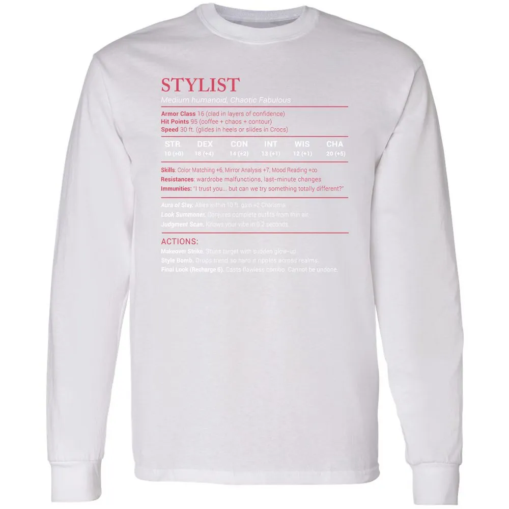 Stylist Stats Long Sleeve T-Shirt - White - 5