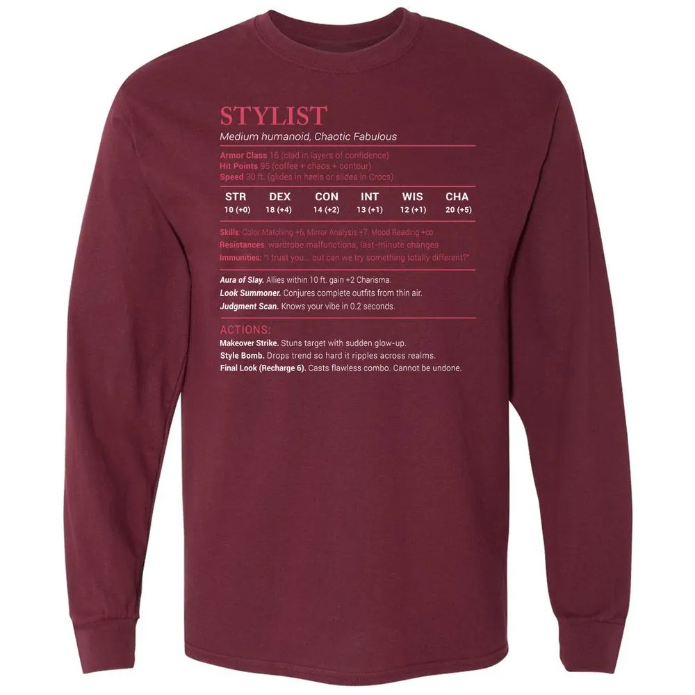 Stylist Stats Long Sleeve T-Shirt - Maroon - 11