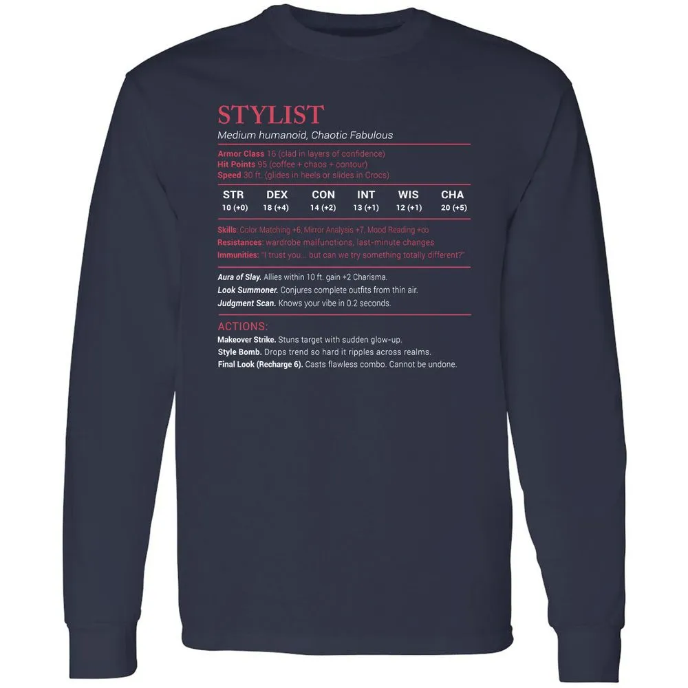 Stylist Stats Long Sleeve T-Shirt - Navy - 2