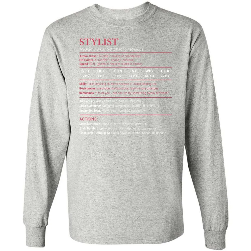 Stylist Stats Long Sleeve T-Shirt - Ash - 7