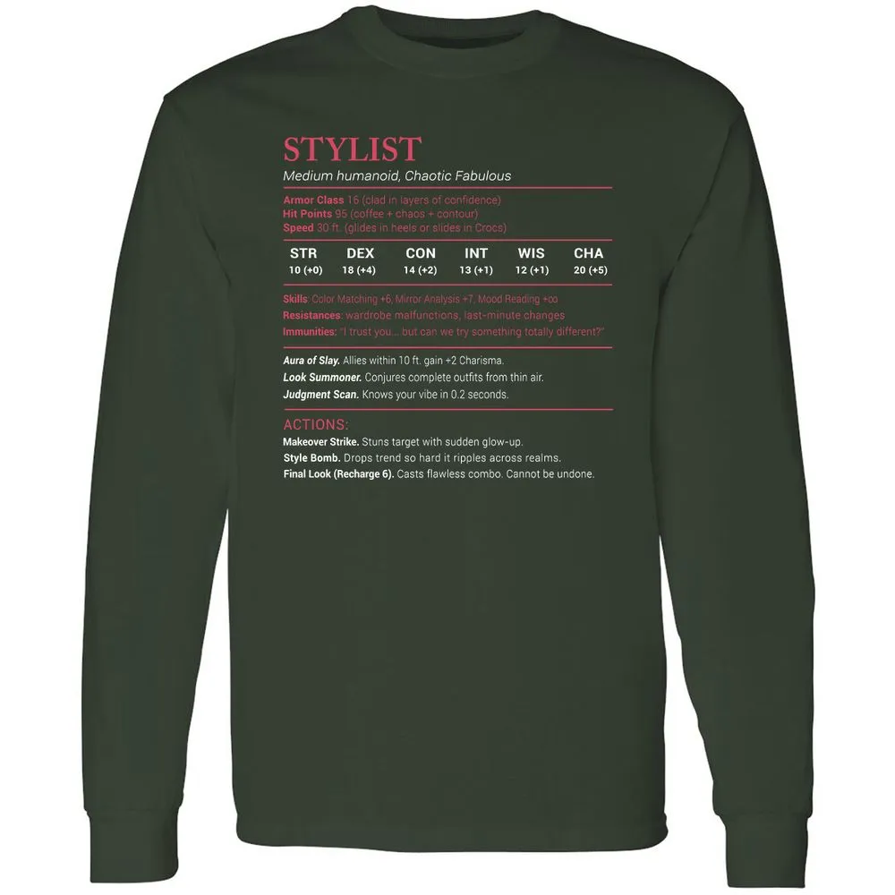 Stylist Stats Long Sleeve T-Shirt - Forest Green - 4