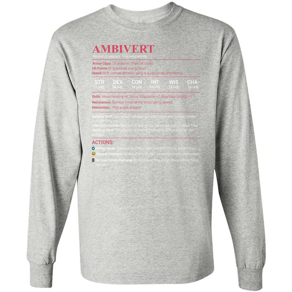 Ambivert Stats Long Sleeve T-Shirt - Ash - 7