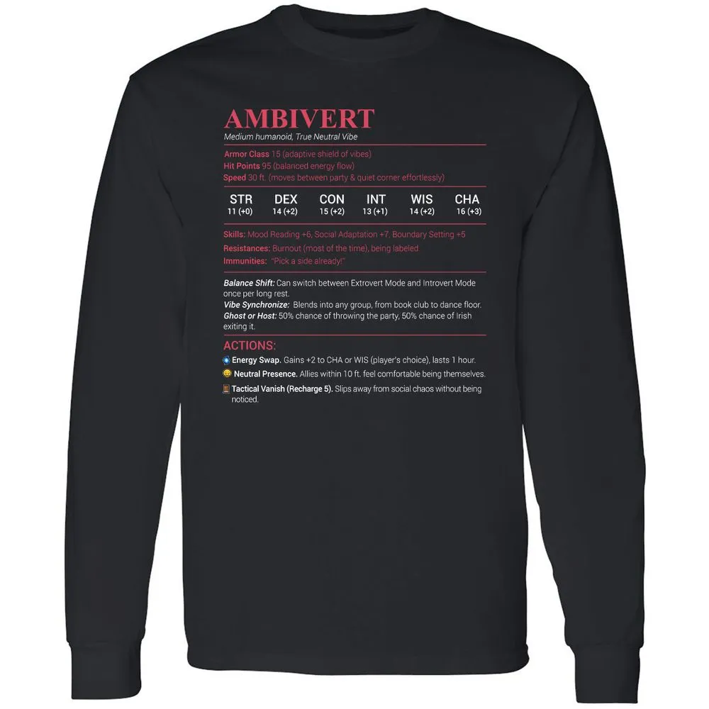 Ambivert Stats Long Sleeve T-Shirt - Black - 1