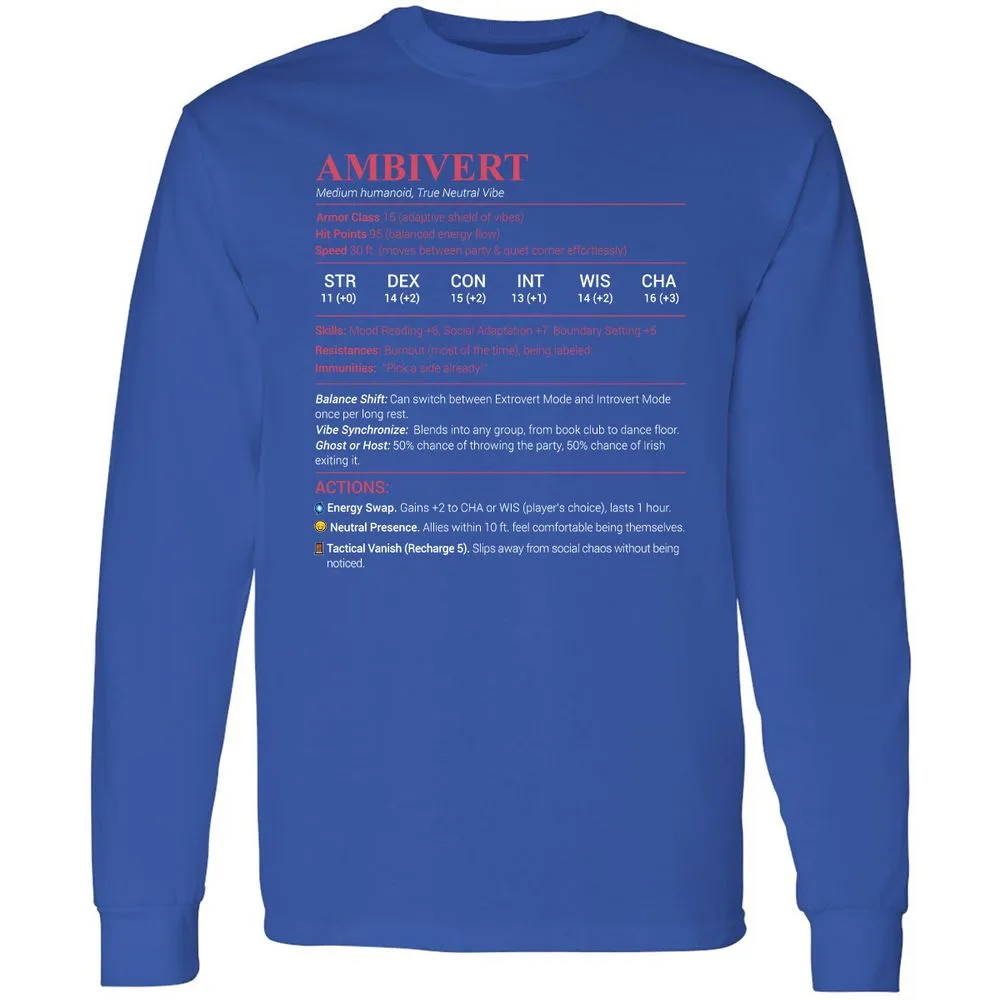 Ambivert Stats Long Sleeve T-Shirt - Royal - 8