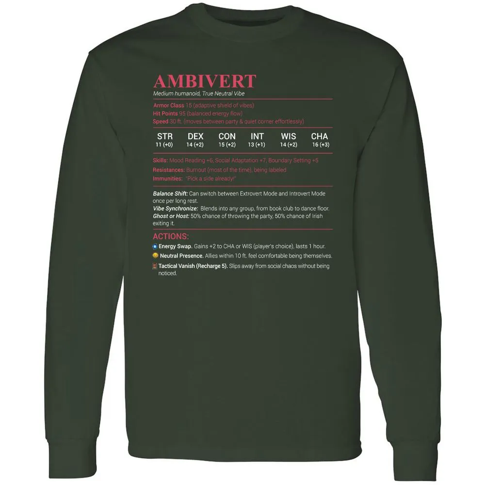 Ambivert Stats Long Sleeve T-Shirt - Forest Green - 4