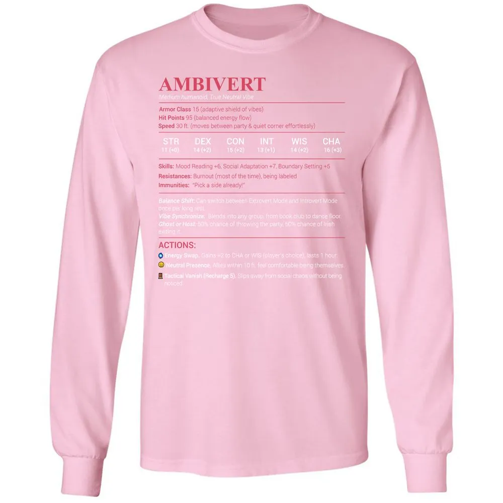 Ambivert Stats Long Sleeve T-Shirt - Light Pink - 3