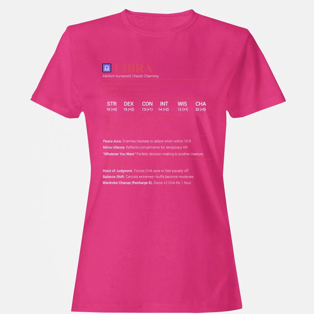 Libra Stats Women's T-Shirt - Heliconia - 6