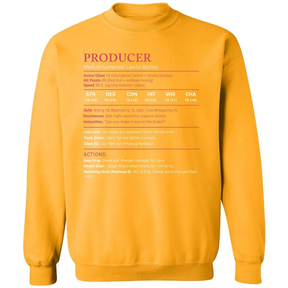 Producer Stats Classic Unisex Sweatshirt - Gold - 11