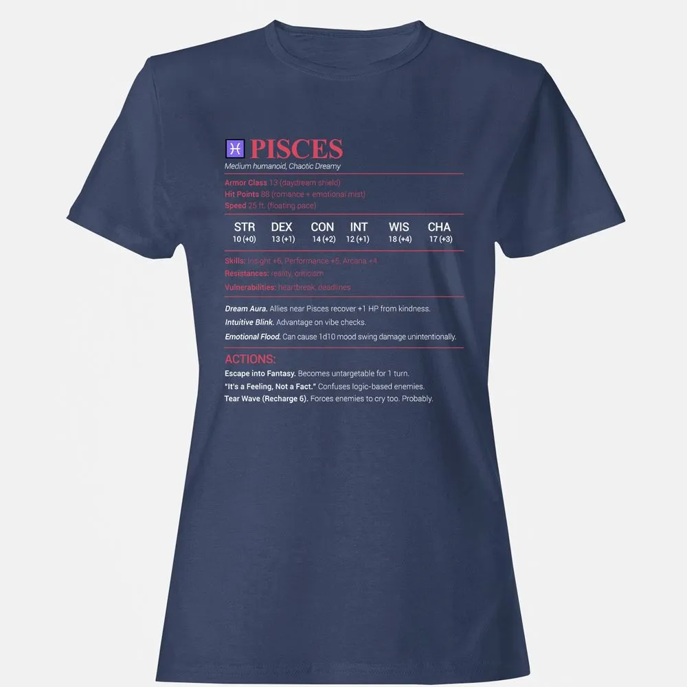 Pisces Stats Women's T-Shirt - Navy - 10