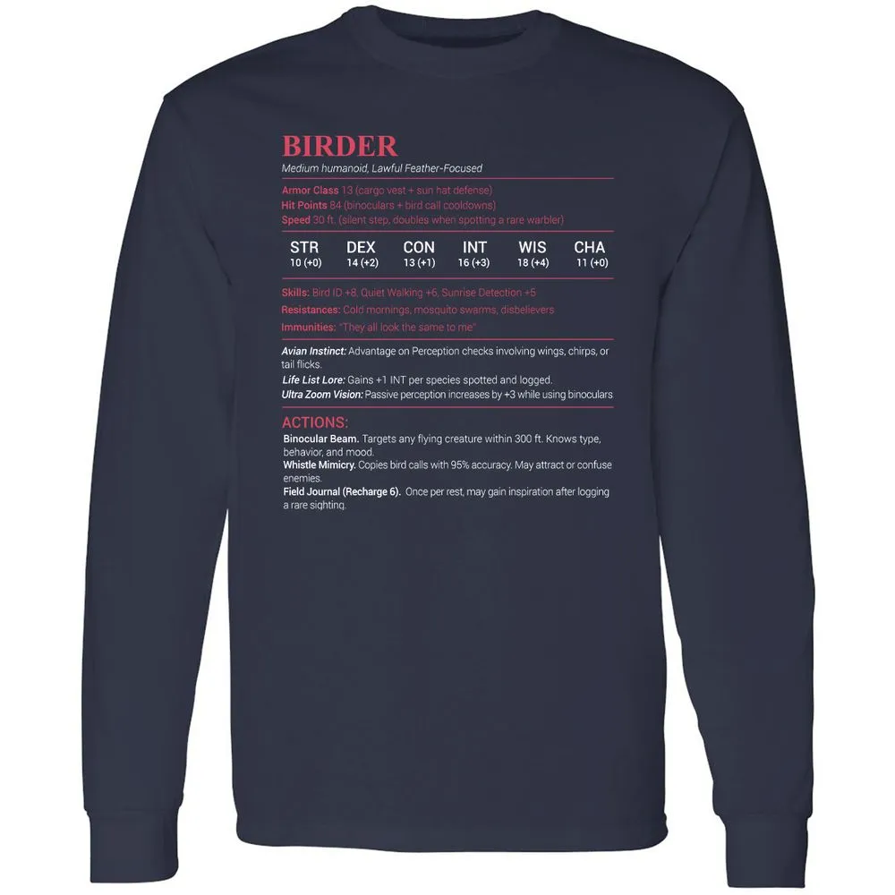 Birder Stats Long Sleeve T-Shirt - Navy - 2